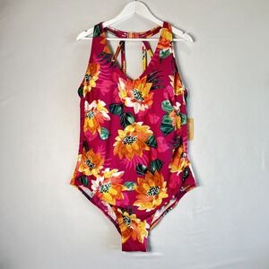 KONA SOL One Piece Swim Suit 22W Plus Size Floral Cross Adjustable Straps NWT